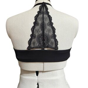 Cacique Black Lace Halter Plunge Front Bra- Size 40D